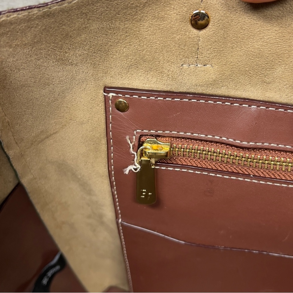Frances Valentine Large Margaret Olive Green Corduroy And Leather Tote Bag - Picture 14 of 14